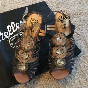 Wedge Sandals with strappy and rhinestone detail